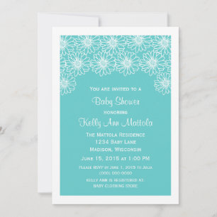 Convite Aqua Whimsical Daisies Chá de fraldas Invite