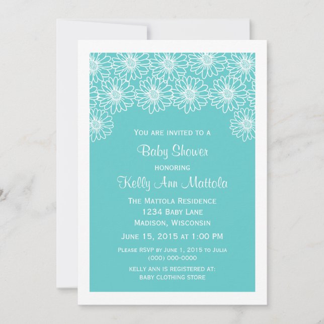 Convite Aqua Whimsical Daisies Chá de fraldas Invite (Frente)