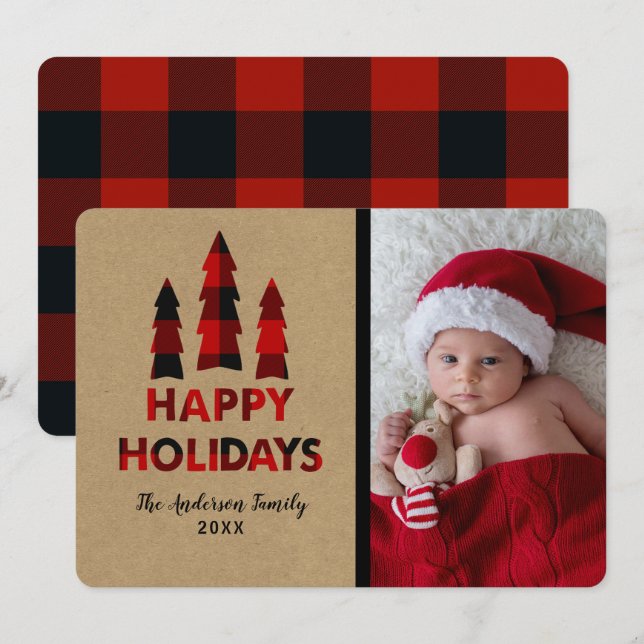 Convite Aquaduas Natal Feliz Natal Árvores Kraft (Frente/Verso)