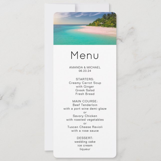 Convite Aquamarine Ocean Tropical Beach Scenic Menu (Frente)