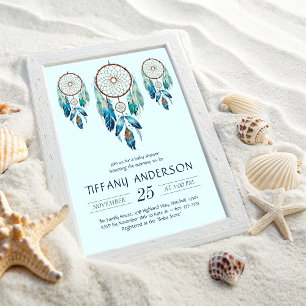 Convite Aquamarine Watercolor Dreamcatcher Chá de fraldas