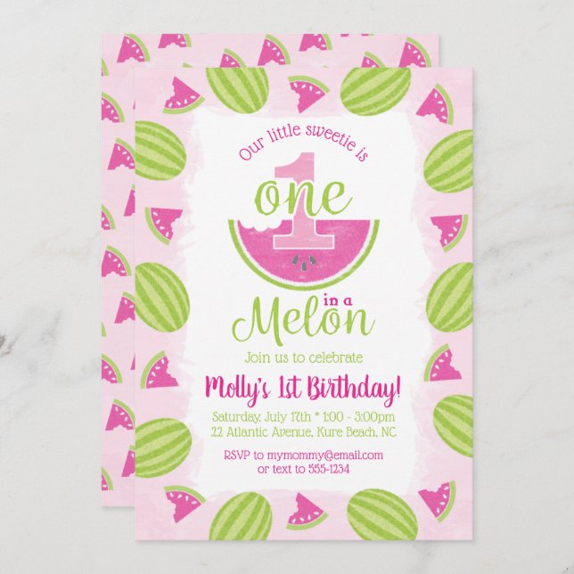 Convite Aquarela 1 num Melão 1rua Cor-de-Nascimento Rosa (Frente/Verso)