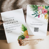 Aquarela Abacaxi Código QR Tropical Casamento