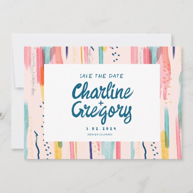 Convite Aquarela Abstrato Colorida Salvar a Data (Frente)