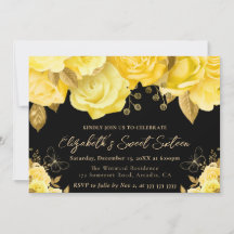 Aquarela Amarela e Flores Douradas Sweet Sixteen