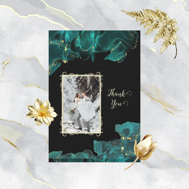 Convite Aquarela Anastasia Preto e Verde Obrigado (Criador carregado)