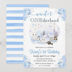 Convite Aquarela Animais Árticos de Inverno 1º Aniversário