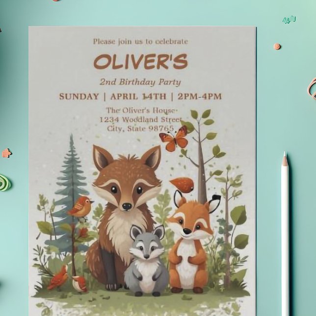 Convite Aquarela Animais da Floresta segundo aniversário v (Criador carregado)