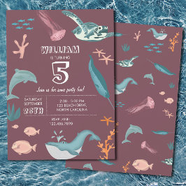 Convite Aquarela Animais do Mar do Oceano Marinho Blush Pi