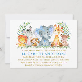 Convite Aquarela Animais Safari Chá Pontos Arcos Azuis