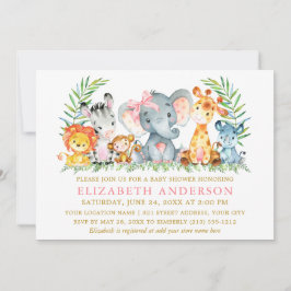 Convite Aquarela Animais Safari Chá Pontos Arcos Rosa