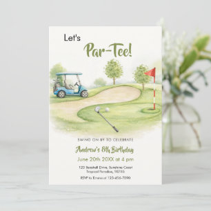 Convite Aquarela Aniversário de Golf Par-Tee