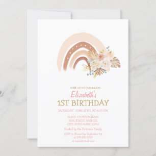 Convite Aquarela Arco-íris Boho Flores Listradas Aniversár