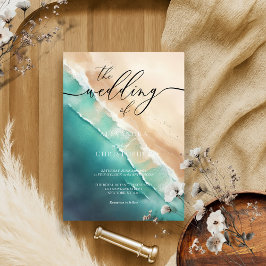 Convite Aquarela Azul de Praia Oceânica Moderna