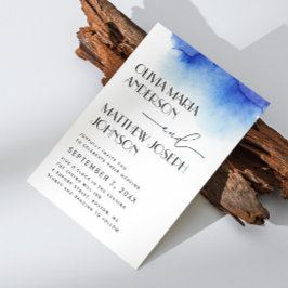 Convite Aquarela azul náutico moderno simples casamento