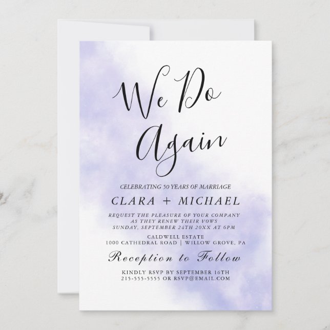 Convite Aquarela Azul | Nós Fazemos Novamente Voto de Reno (Frente)