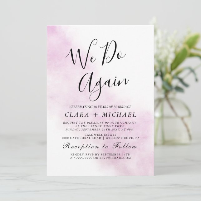 Convite Aquarela Azul | Renovo os Votos "Nós Fazemos Novam (Em pé/Frente)