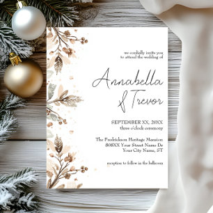 Convite Aquarela Bagas de Inverno Casamento Neutro Românti