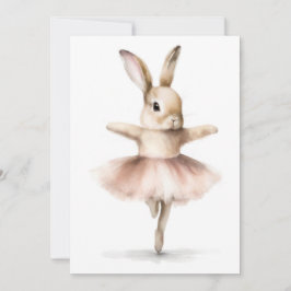 Convite Aquarela Bailarina Coelho Dançando Bege Rosa