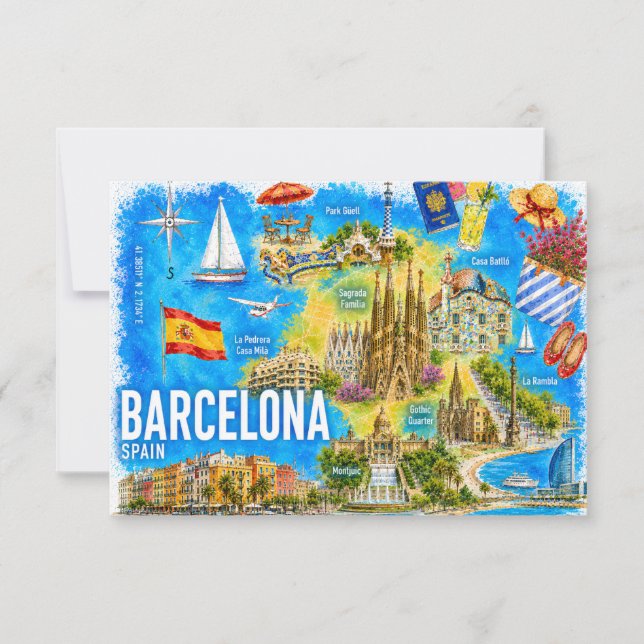 Convite Aquarela Barcelona Espanha Sagrada Marco (Frente)