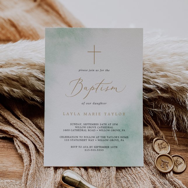 Convite Aquarela | Batismo Verde e Dourado (Criador carregado)