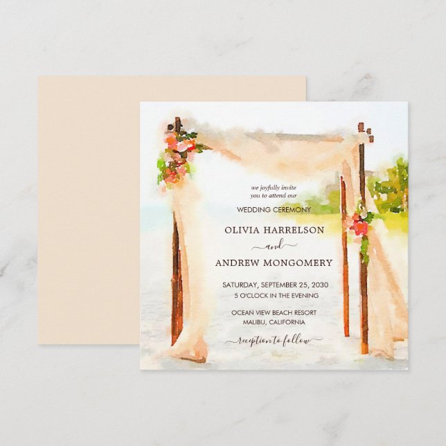 Convite Aquarela Beach Arbor (Frente/Verso)