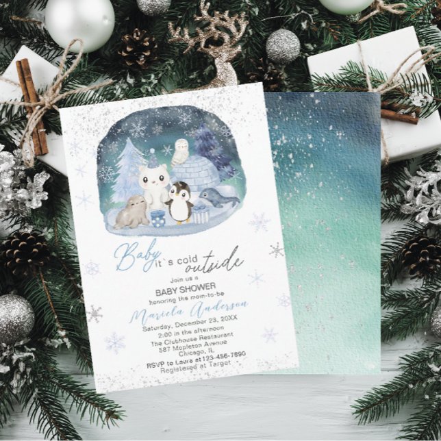 Convite Aquarela Bebê ártico é frio fora do Chá de fraldas (Criador carregado)