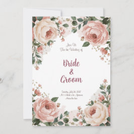 Convite Aquarela Blush Peônia Rosa Creme Respiro de Bebê
