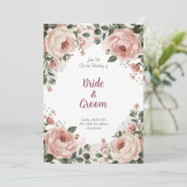 Convite Aquarela Blush Peônia Rosa Creme Respiro de Bebê