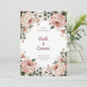 Convite Aquarela Blush Peônia Rosa Creme Respiro de Bebê