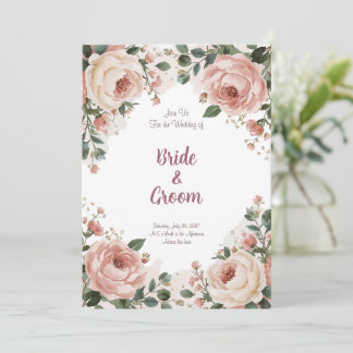 Convite Aquarela Blush Peônia Rosa Creme Respiro de Bebê
