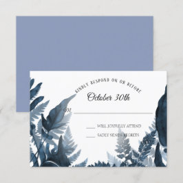 Convite Aquarela Boho Azul Moderno Folhagem de Samambaia R