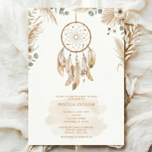 Convite Aquarela Boho flor Dreamcatcher Baby Shower (Criador carregado)