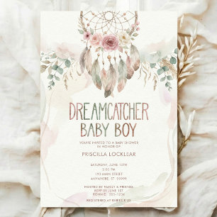 Convite Aquarela Boho flor Dreamcatcher Chá de Bebê