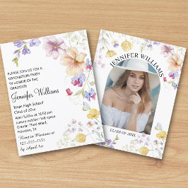 Convite Aquarela Boho Floral de Flores Silvestres Foto Gra