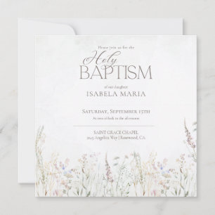 Convite Aquarela Boho Flores Selvagens Batismo Santo