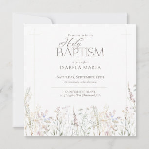Convite Aquarela Boho Flores Selvagens Batismo Santo