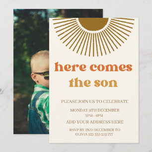 Convite Aquarela Boho Retro aqui vem o sol personalizado 