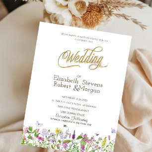Convite Aquarela Borboletas de Flores Silvestres Casamento