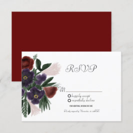 Convite Aquarela Borgonha Botânica Kraft RSVP Vintage