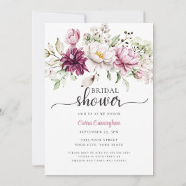 Convite Aquarela Borgonha e Chá de panela Floral Rosa