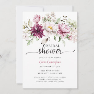 Convite Aquarela Borgonha e Chá de panela Floral Rosa