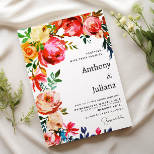 Convite Aquarela botânica colorida floral Casamento