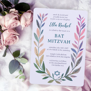 Convite Aquarela Botânica Estrela de Davi Bar Bat Mitzvah