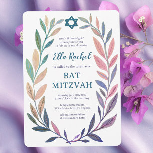 Convite Aquarela Botânica Estrela de Davi Bar Bat Mitzvah