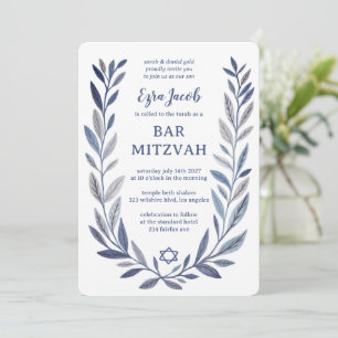 Convite Aquarela Botânica Estrela de Davi Bar Bat Mitzvah