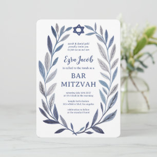 Convite Aquarela Botânica Estrela de Davi Bar Bat Mitzvah