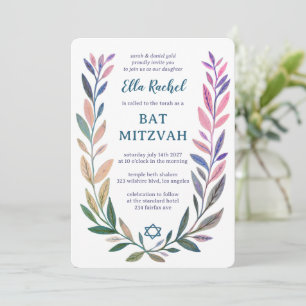 Convite Aquarela Botânica Estrela de David Bar Bat Mitzvah