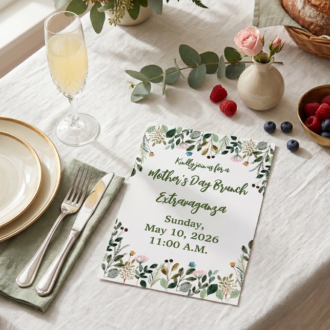 Convite Aquarela Botânica Floral Brunch do Dia das Mães (Criador carregado)