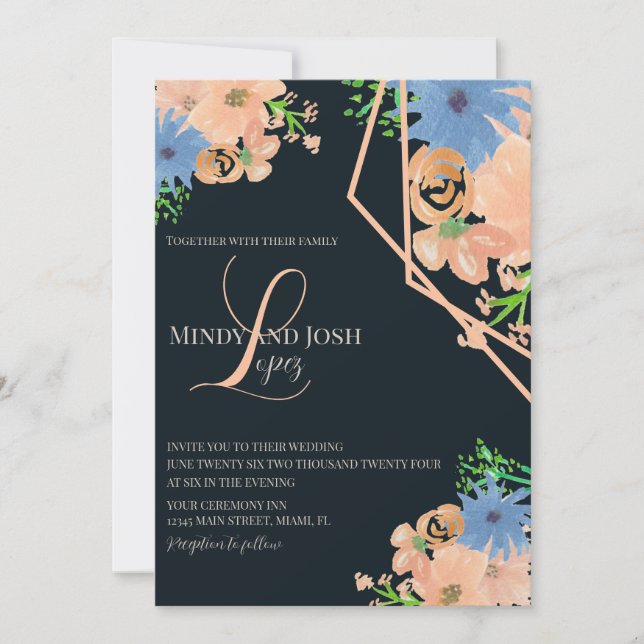 Convite Aquarela Botânica Monogramada de Casamento em Letr (Frente)